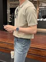 オンスリネン3ボタンカラー半袖ニットウェア / Oz Linen 3 Button Collar Short-Sleeved Knitwear (5 colors)