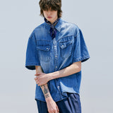 ウォッシュドデニムウェスタンシャツ / WASHED DENIM WESTERN SHIRT BLUE