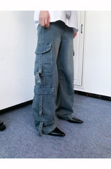 Cargo pocket denim wide pants