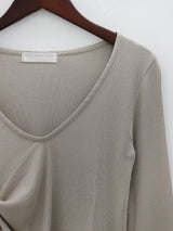 V-ネックシャーリングT-シャツ / V-neck shirring T-shirt (4color)