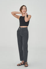 ボタンドストレートデニムジーンズ / BUTTONED STRAIGHT BLACK GRAY DENIM JEAN [6879]