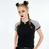 リボンラグランTシャツ / Ribbon Raglan T-shirt [Blue Mesh]