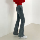 One-Button Whisker Washed Jeans