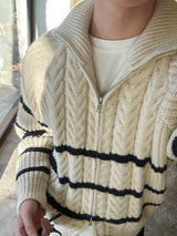LMN High Twisted Doughnut Patterned Zip-Up Half Turtleneck Knitwear (4 colors)