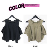 パンチングショルダーフリルTシャツ / punching shoulder frill T (2 color)