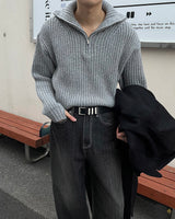 EN knob warmer half zip-up knitwear (4 colors)