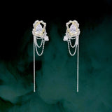 0067 Silver needle chain dropped earrings