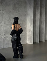 coated leather wide pants