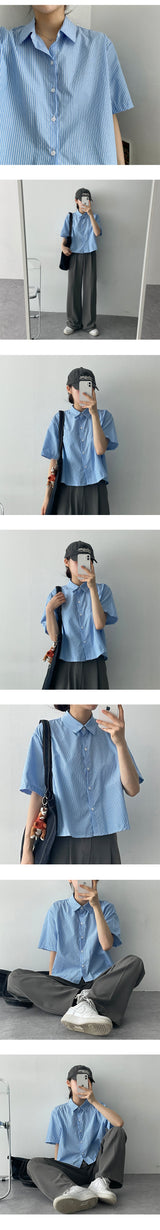 ぺニングストライプクロップドシャツ / Penning Striped Cropped Shirt Shirt