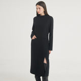 ヘリングボーンスリットロングドレス / Herringbone Slit Long Dress (Black)