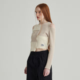 IVORY COLOR BLOCK MIX LONG SLEEVES T-SHIRT