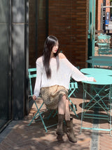 [5color]ジュエルサマーボートネック長袖ネットニット / Juel Summer Boat Neck Long Sleeve Net Knit