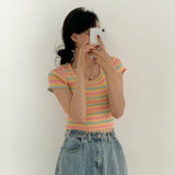 Stripe Short Sleeve Knit Top