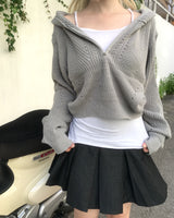 パンチングフードセミジップアップバルーンクロップニットウェア