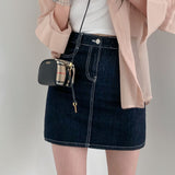 コントラストスティッチデニムミニスカート / Contrast Stitch Dark Blue Denim Mini Skirt