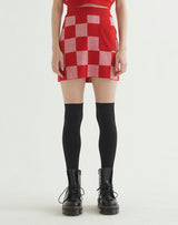 CHECKERBOARD KNIT MINI SKIRT RED (6608602169462)