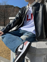 90S Biker Leather Jacket (2color)