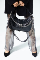 トリプルチェーンアリゲーターレザーバッグ / Triple Chained Alligator Leather Bag (glossy)