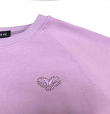 ラインストーン刺繍クロップ丈トレーナー紫 -Embroidery Rhinestone Cropped Sweatshirt PURPLE (4397431423094)