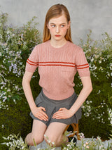 カラーラインツイストニット / Color Line Twisted Knit (Pink)