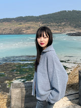 Bent knit cardigan zip up 