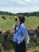 パステルストライプハーフシャツ