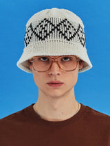ARGYLE KNIT BUCKET HAT / IVORY