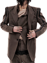 LEATHER LINE TAILORED JACKET (BROWN) (6654718804086)