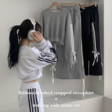 RiRi Ribbon Napping Cropped Sweatshirt + Sweat Wide Pants Set (3 colors)