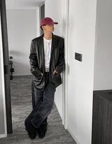 No.0372 double knee black denim wide PT