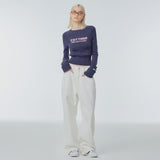 Cropped needlework wool-blend sweater