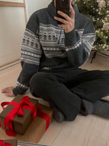 メリークリスマスウール40%セミジップアップニット