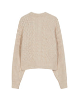 ラウンドネックフィッシャーマンクロップカーディガン LIGHT BEIGE