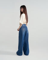 プリヴェラインワイド-レッグデニムジーンズ / PRIVÉ LINED WIDE-LEG DENIM JEANS - CREAM/DENIM BLUE