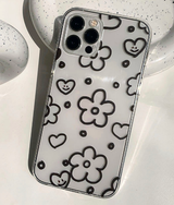 フラワーブラックハートラインフォーンケース / Flower Black Heart Line Phone Case