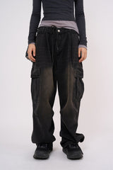 Dark cloud wide cargo denim pants