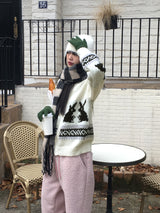 Coing brush check long muffler scarf