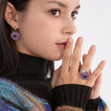 チャビーハートペンダントサージカルオープンリング/Chubby heart pendant surgical open ring (purple)