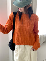 Rolpe Twisted Cable Round Crop Long-Sleeved Knit