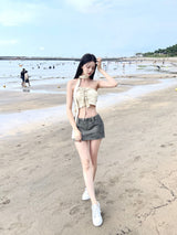 1011. Vintage punching leather mini sk