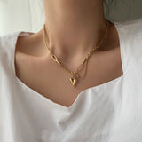 ハートユニークボールドチェーン2WAYハンドメイドネックレス / hun Heart Unique Bold Chain Two Way Handmade Necklace
