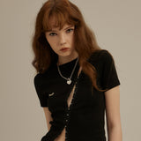 フックアイスリットタイトTシャツ/[LSD Runway]Hook-Eye Slit Tight T-Shirt