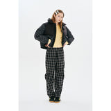 COLORING GRID PATTERN CROP DOWN JUMPER [BLACK]