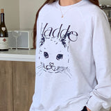 キャットドローイングスウェットシャツ/CAT DRAWING SWEATSHIRTS (WHITE MELANGE)