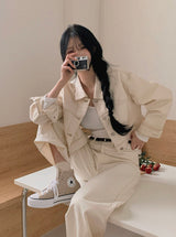 [BELLIDE MADE] creamy cropped cotton jacket