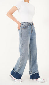 ワイドフィットロールアップデニムパンツ/WIDE FIT LIGHT BLUE ROLL UP DENIM PANTS [16635]