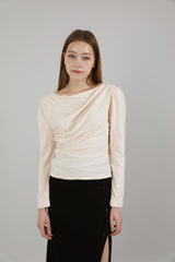 ドレープパフシャーリングTシャツ / Drape Puff Shirring T-shirt Beige