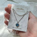 Blue Crystal Heart Layered Necklace