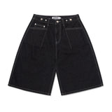 CONTROL WAIST DENIM BERMUDA WIDE PANTS [DARK NAVY]