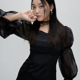 puff sleeve dress black